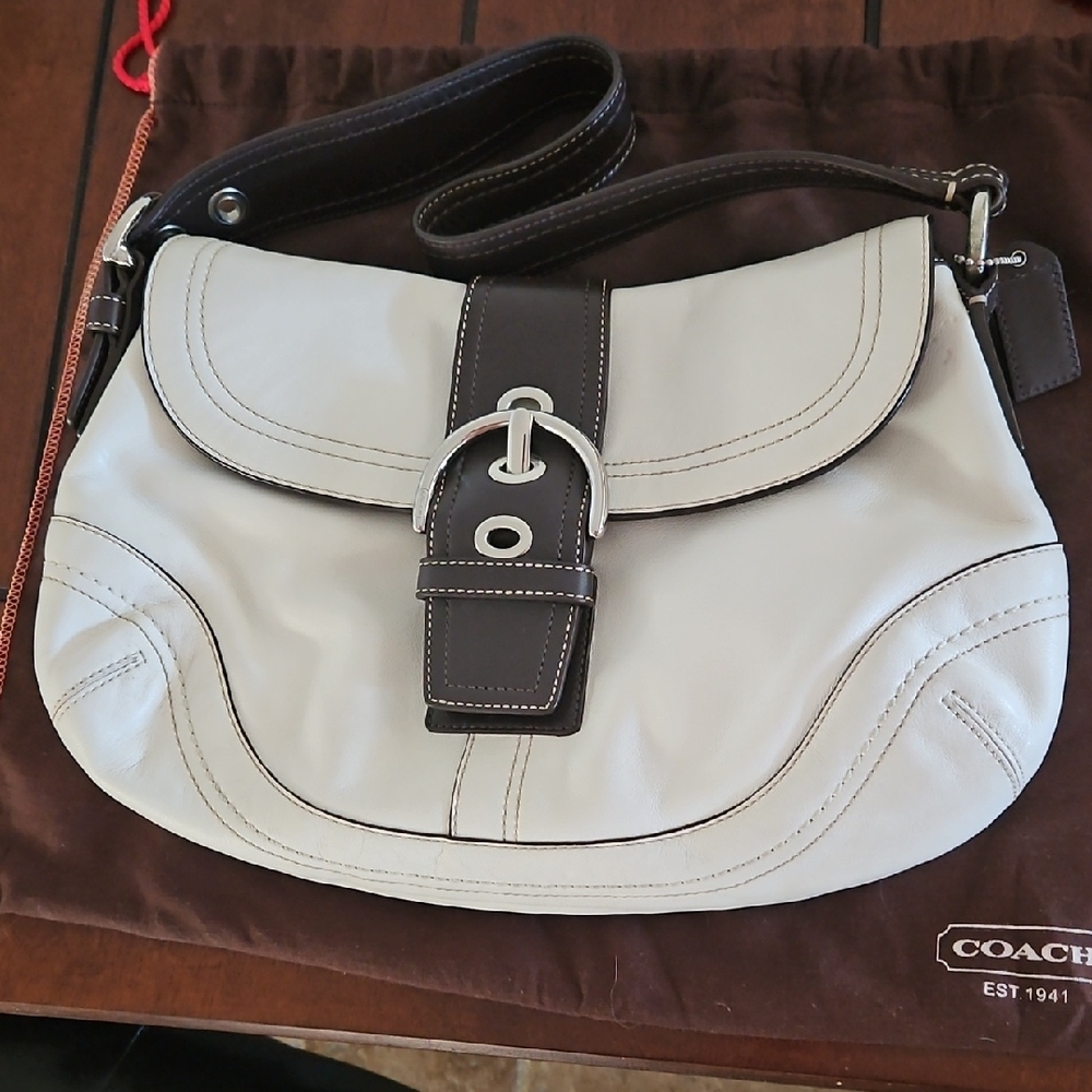 Coach Cream and Brown Shoulder Bag